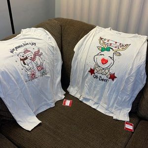 2 NEW Girls Christmas Long Sleeve Tops Size XXL 18